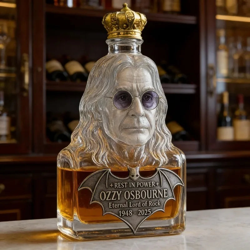 Ozzy Osbourne Lovers Commemorative Decanter, Eternal Lord of Rock Crystal Whiskey Bottle with Crown & Bat Emblem, Premium Collectible Home Office Night Club Bars Pubs Barware Accessories