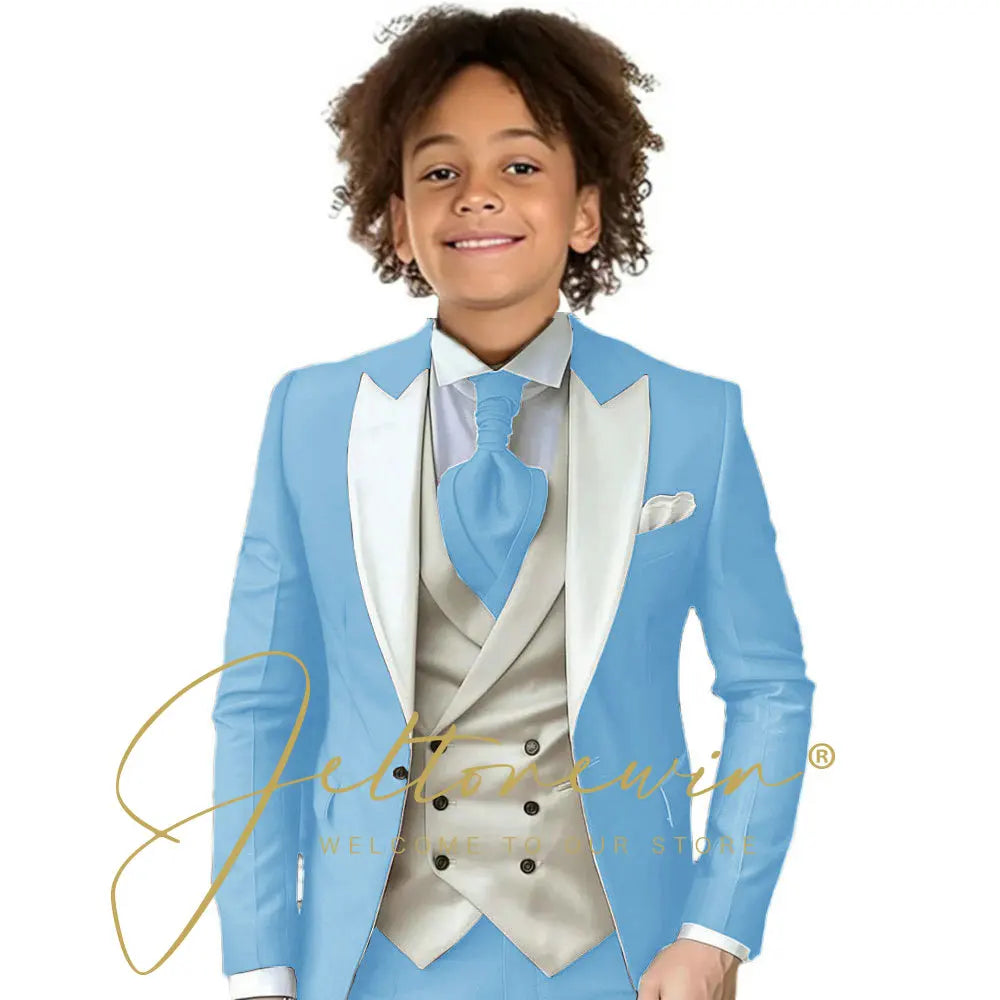 8 Colors  Children Boy's 2Y-14Y Formal Wedding Suit Kids Jacket Pants Ivory Vest Photography Suit Flower Boy Birthday Tuxedo Suit