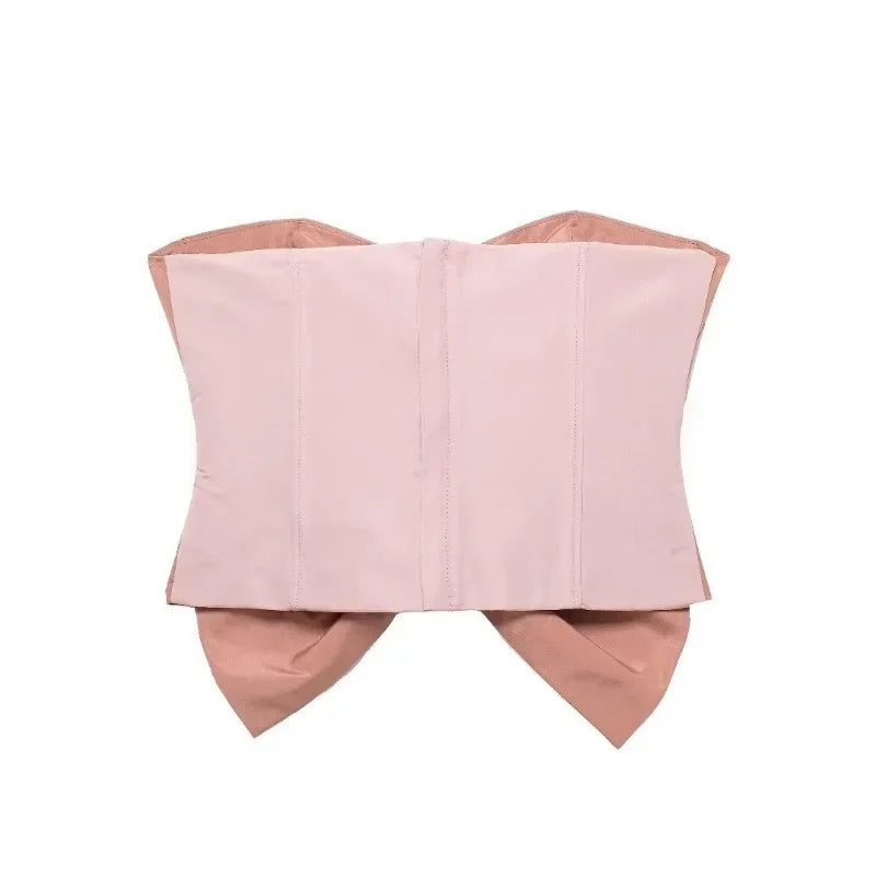 NEW Arrivals Spring Summer Women Design Vintage Big Bow Strapless Taffeta Short Tops Fashion Cute Sexy Backless Slim Tanks Female Tops Elegant Tops