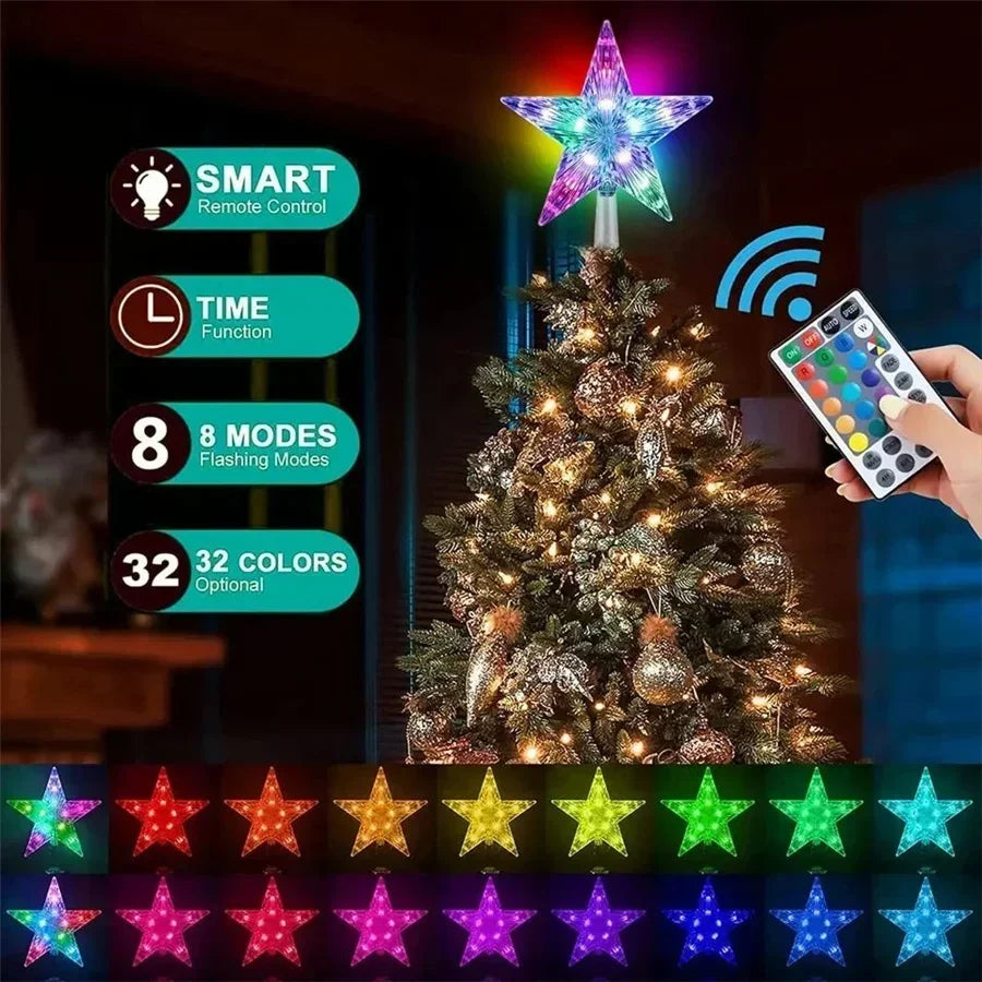 NEW Arrivals RGB LED Christmas Tree Top Star Fairy String Lights USB Powered Remote Christmas Garland Lights for Wedding Party Holiday Decor