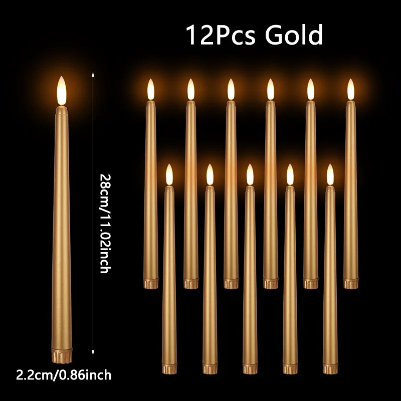 24 PCS Set with Remote Control LED Taper Candles Artificial Black Flameless Flickering Candle Christmas Lights Home Birthday Wedding Candles Battery
