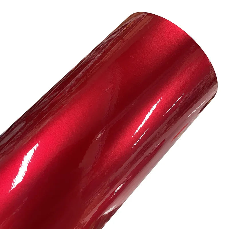 Cars Vehicle and Motorcycle Premium Candy Metallic Gloss Paint Tape Color Tuning Metal Red Glossy Vinyl Wrap Adhesive Film Decal Car Wrapping Foil with Air Release Bubble Car Accessories