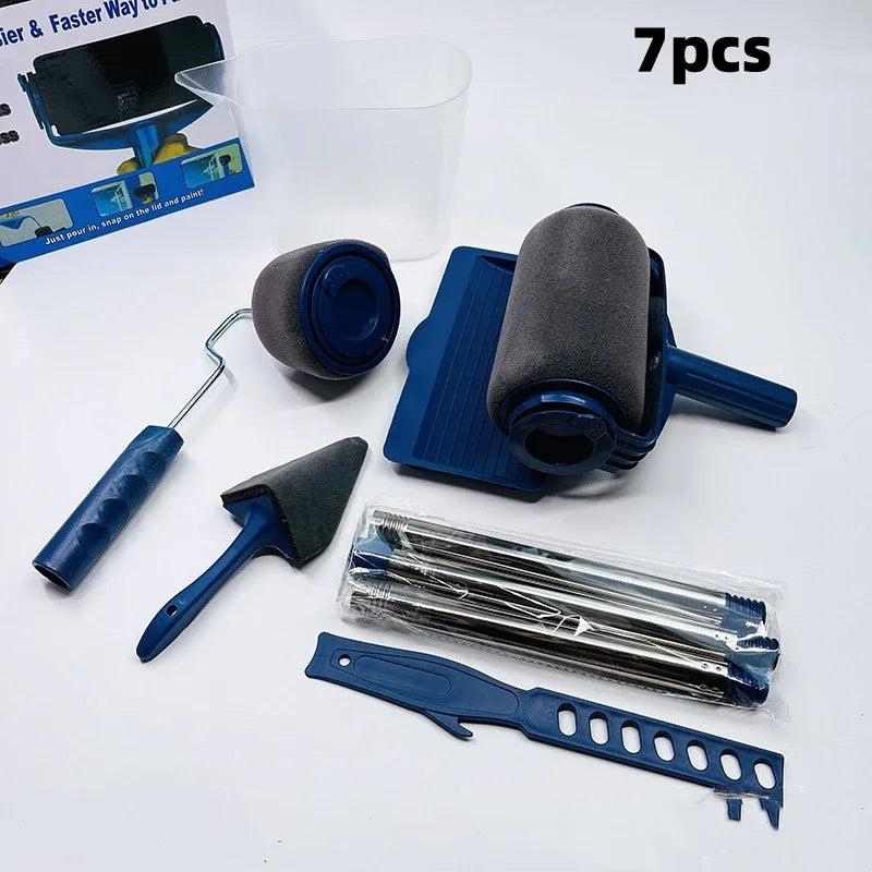 NEW Arrivals 7PCS Set Wall Texture Roller Paint Brush Telescopic Rod Set Expansion DIY Sponge Self Suction Coat Wall Paint Machine Used for Wall Corner Coating Tools Home Painting Accessories