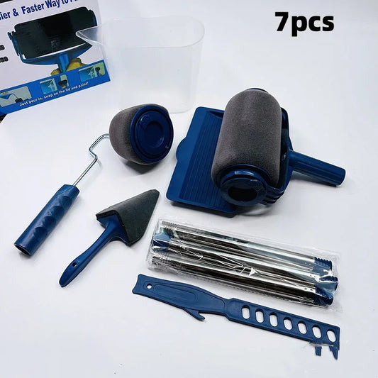 NEW Arrivals 7PCS Set Wall Texture Roller Paint Brush Telescopic Rod Set Expansion DIY Sponge Self Suction Coat Wall Paint Machine Used for Wall Corner Coating Tools Home Painting Accessories