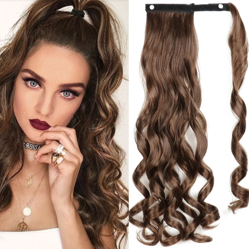 NEW  Synthetic Long Straight Wrap Around Clip In Ponytail Hair Extension Can Be Permed Heat Resistant Pony Tail Fake Hair