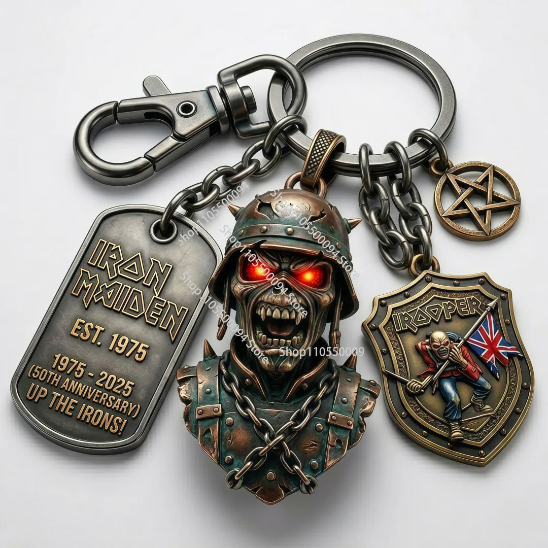 Michael Jackson and Elvis Presley 43rd Anniversary Metal Keychain Michael Jackson Keychain Flag Skull Shaped Personalized Car Trendy Accessories