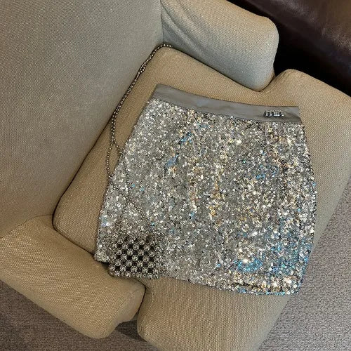 NEW Arrivals Sexy Spice Girl Black Sequin Skirt Women Summer New Spice Girl High Waist Stitching Slim-Fit Elegant Commuting Hip Culotte Ladies Girls Luxury Fashion Clothing Supplies