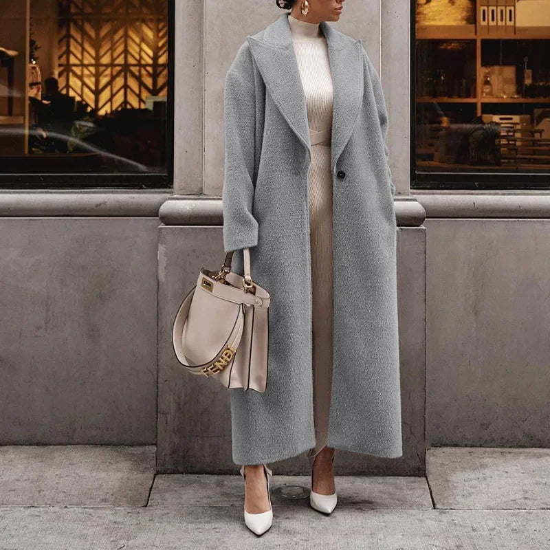 NEW Arrivals Autumn and Winter Warm Coat Long Sleeve Lapel Women's Plush Tops Women's Long Coat