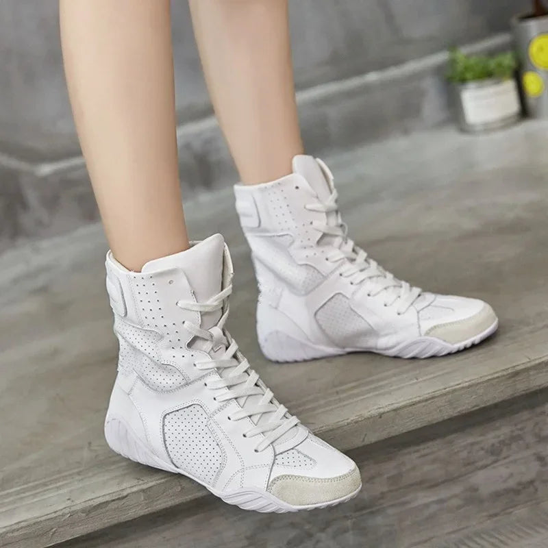 Women Genuine Leather White High Top Sneakers Spring Summer Women Casual Shoes Fashion Breathable Solid Color Flat With Shoes