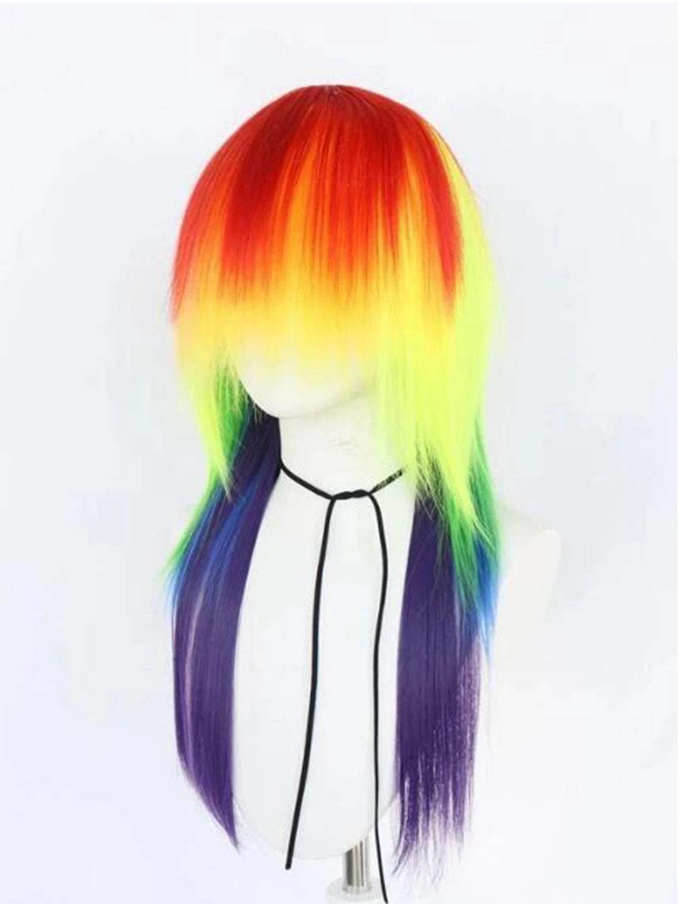 Cosplay Wigs Long Straight Layered Rainbow Hair Wigs Synthetic Fiber Hair Replacement Wigs For Halloween Costume Party Wig