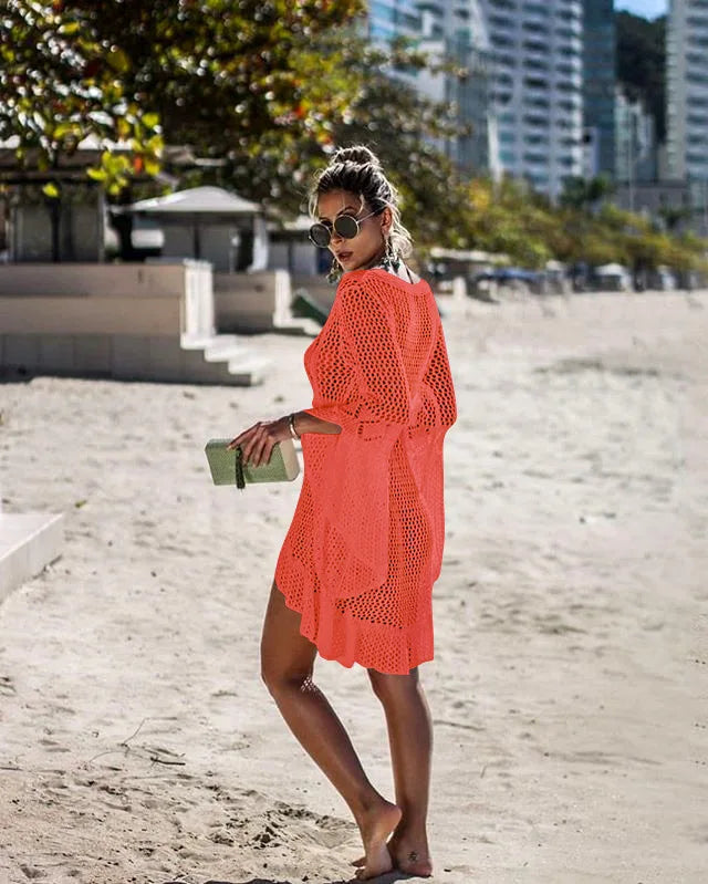 NEW Arrivals 7 Colors Sexy Cover Up Bikini Women Swimsuit Cover-Up Beach Bathing Suit Beach Wear Knitting Swimwear Mesh Beach Dress Tunic Mini Dress