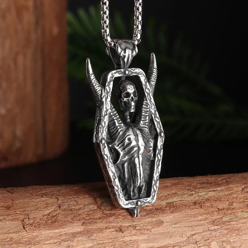 26 Types Gothic Hell\'s Grim Reaper Scythe Pendant Mystical Demon Skull Necklace Men\'s Motorcycle Punk Rock Halloween Jewelry