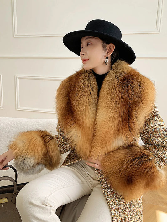 Super Luxury Set Real Fox Mink Fur Large Size Winter Real Fur Collar Cuffs Set Neck Warmer Women Fur Shawl Furry Fluffy Fox Fur Scarf Luxury Scarves Coat Decor Ladies Luxury Fashion Clothing Accessories Products