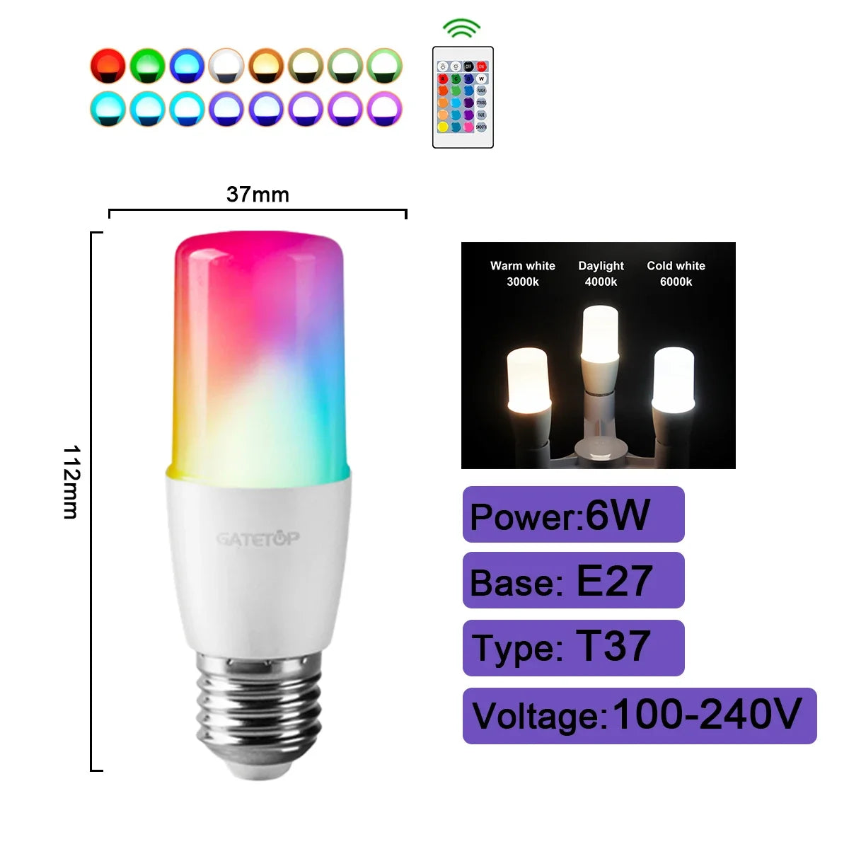 NEW Arrivals 5-10 PCS Set Smart RGB-6000K LED Bulb Spotlight E27 E14 B22 GU10 with Infrared Remote Control, Suitable for Colorful Home Bedroom Living Room Party  Lighting