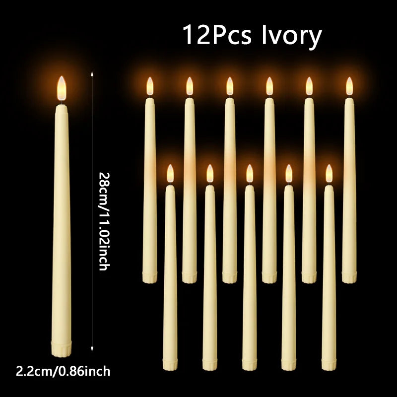 24 PCS Set with Remote Control LED Taper Candles Artificial Black Flameless Flickering Candle Christmas Lights Home Birthday Wedding Candles Battery