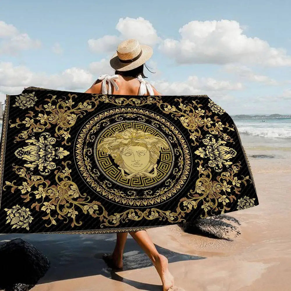 100% Cotton 77x182cm Fashion And Luxury V-Versace Anime Beach Swimming Towel Soft Absorbent Washcloth Women's Gifts for Travel Camping Gym Beach