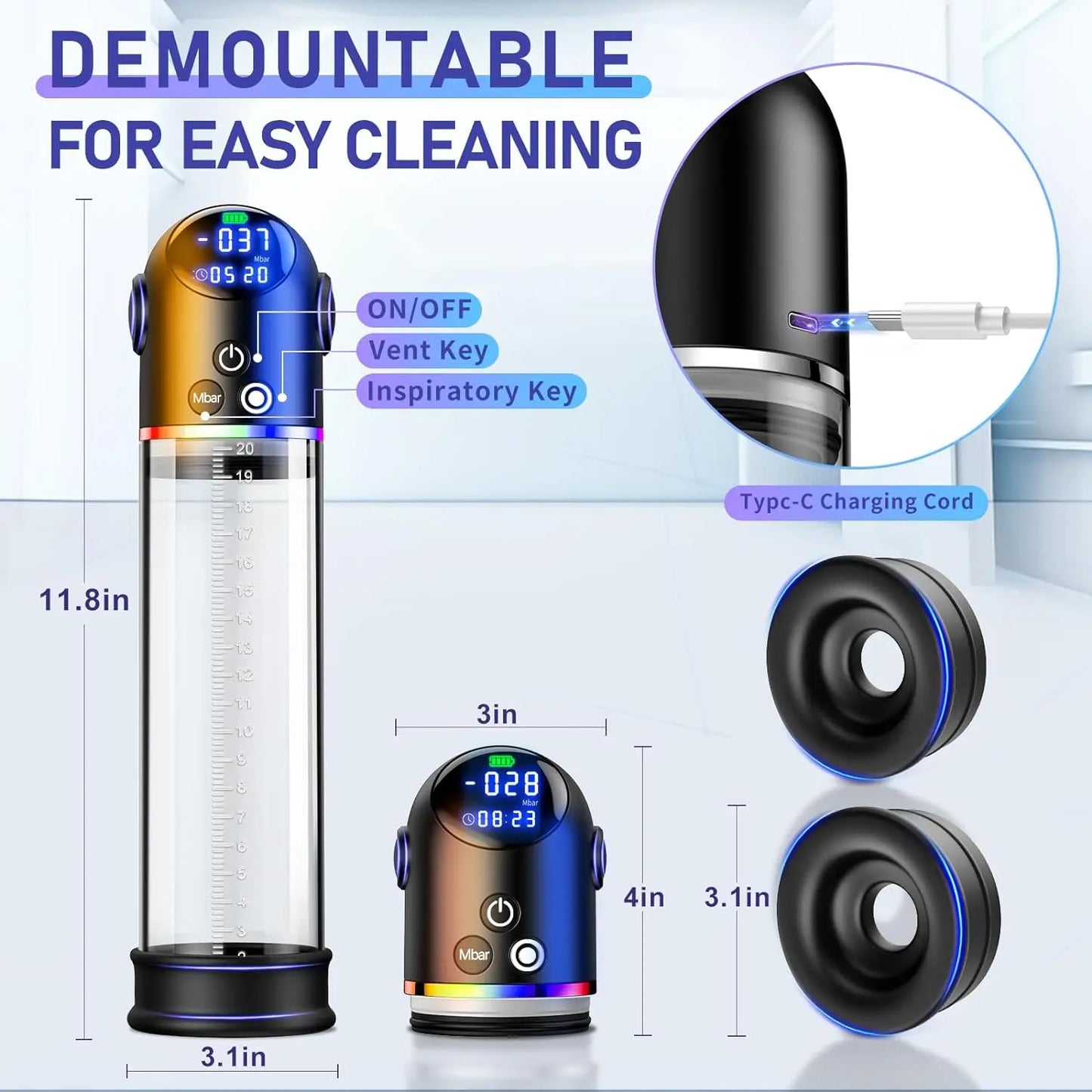 Adult Automatic Electric Penis Pump 4 Suction Modes Digital Display Penis Enlarger Pumps Penis Stronger Trainer Adult Sex Toy Men Gift