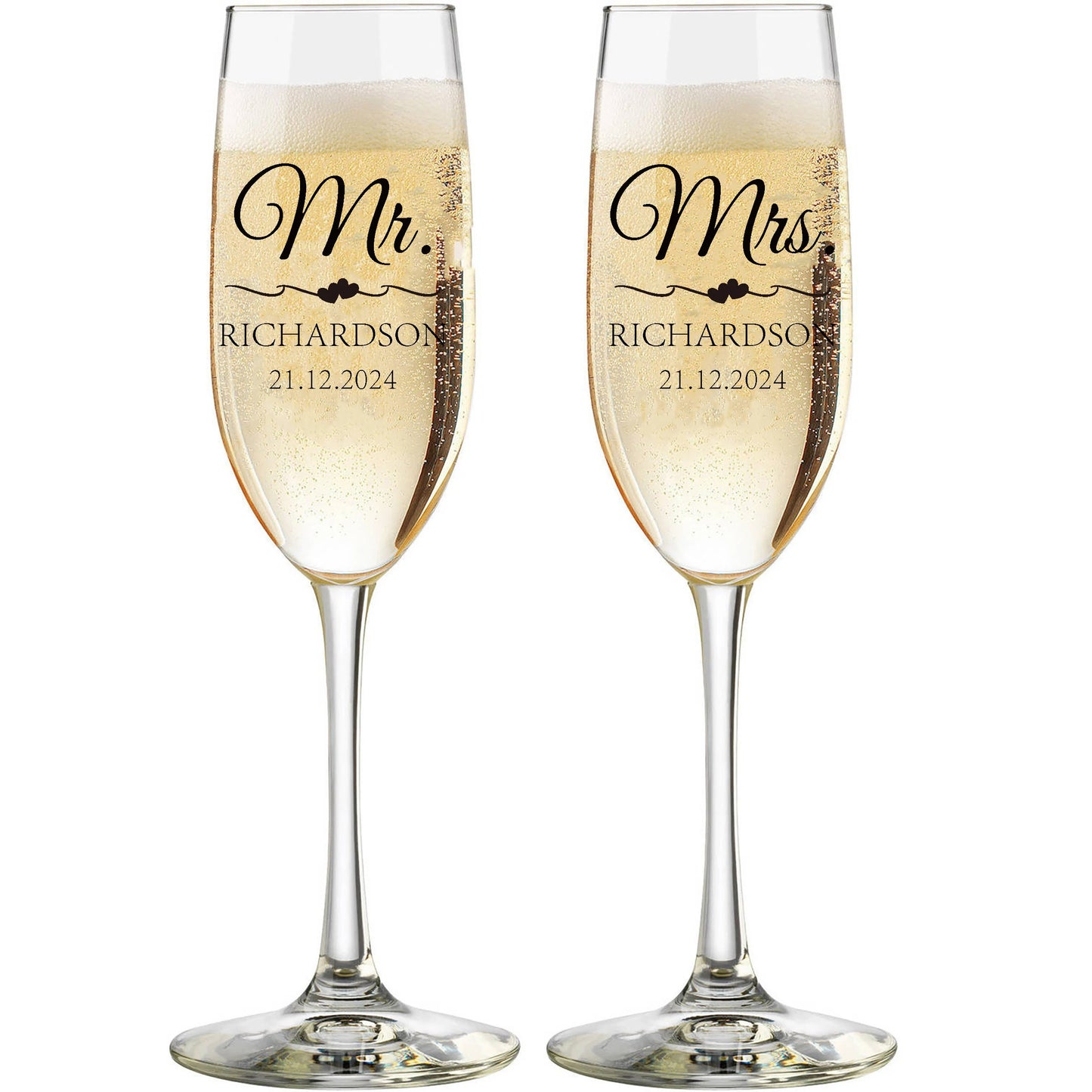 2 PCS Set PERSONALIZED Mr. And Mrs. Names/Dates Wedding Toasting Flutes Wedding Party Glasses Custom Bride and Groom Toasting Glasses Celebration Glassware Barware Accessories