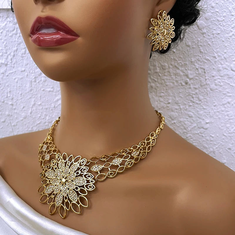 Luxury Jewelry 5 PCS Set For Women High Quality 18K Gold Plated Dubai Jewelry Necklace Earrings Ring Bracelet Trending Evening Wedding Party Business Dinner Luxury Jewelry Sets