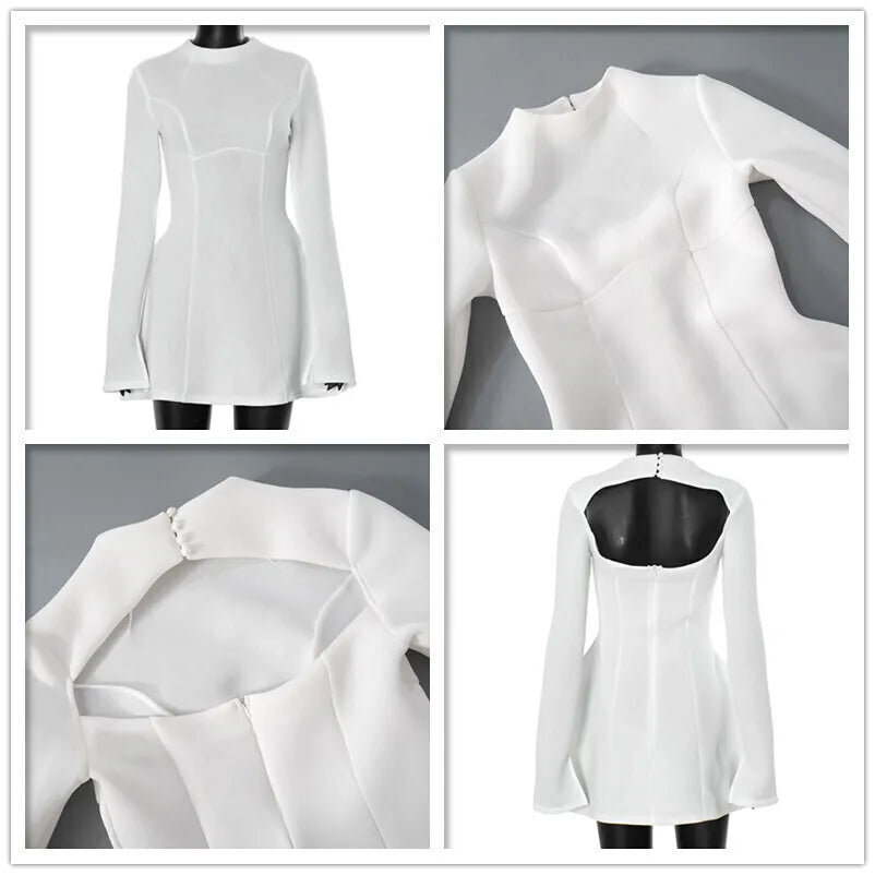 NEW Arrivals 5 Colors 4 Patterns Button Backless Italian Bodycon Short Sexy A-Line Dress Women Evening Nightclub Party Dress Long Sleeve Mini Autumn Spring Dress Girls Ladies Luxury Fashion Clothing Supplies