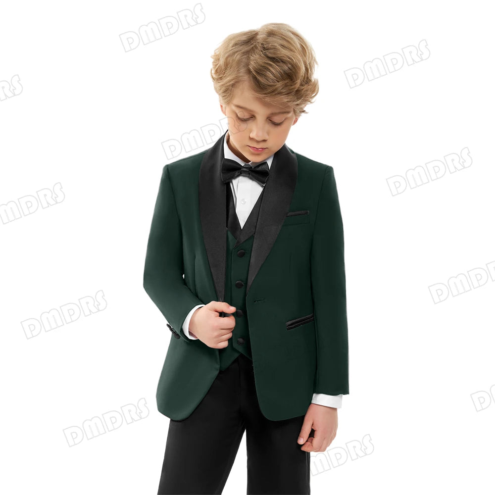4 PCS Set Children Boy's Formal Suit Set, Regular Fit Smart Suits For Kid From 3 To 14 Years Shawl Neck Wedding Guest Outfit For Children Luxury Blazer Tuxedo Sets