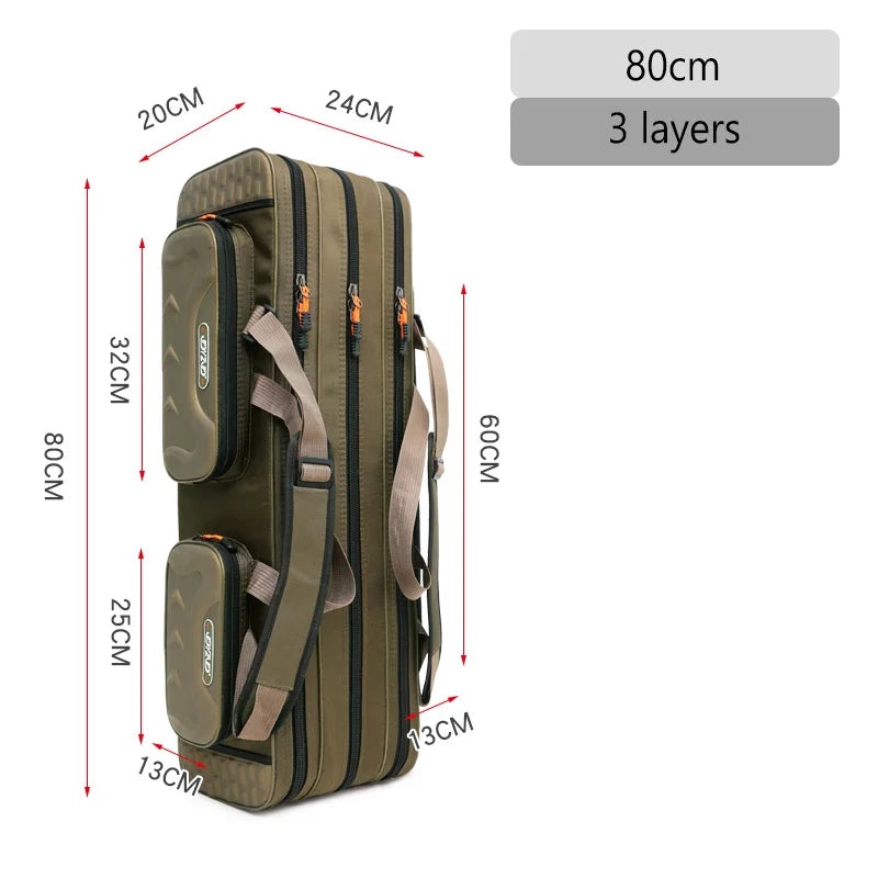 2/3/4 Layers Top Quality Multi-Functional Hard Spinning Fishing Rod Bag Carrier 2/3/4 Layers 80CM-130CM Fishing Tackle Lures Carrying Bags 1680D Oxford Reel Gear Storage Case Organizer Fishing Tools Supplies