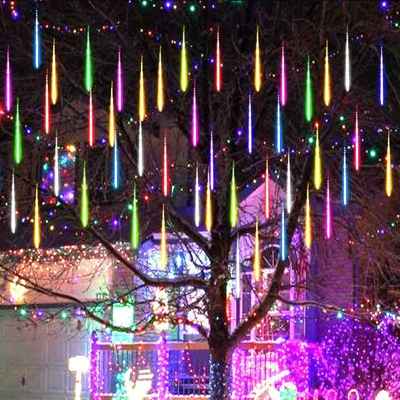 NEW 4 Pack Set 50cm 8 Tube LED Meteor Shower Lights Christmas Festoon Lights Fairy Garland Waterproof Garden Holiday Decoration