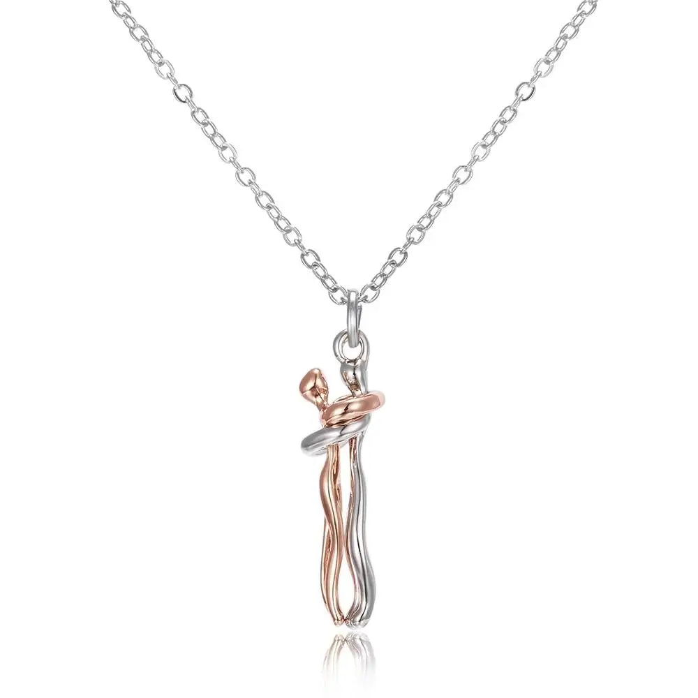 Hug Couples Pendant Necklace 50cm Chain for Him and Her, The Tale of Two Lovers Jewelry, Affectionate Hug Necklaces Couple for Women Men