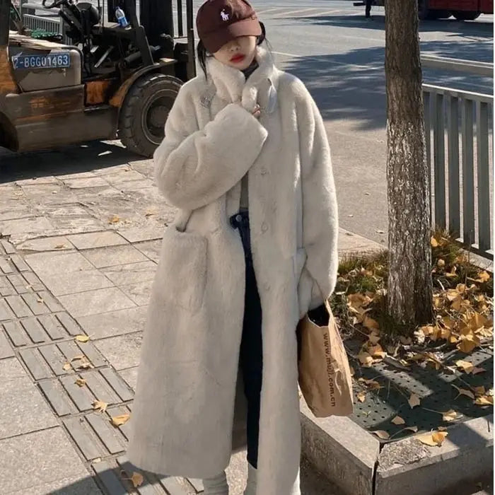 Low-Price Sales are Limited NEW Women's Medium to Long Fur Coat Loose Slimming Thickened Fur Environmentally Friendly Mink Fur Button Mink Coat Trendy Ladies Girls Luxury Fashion Clothing Supplies