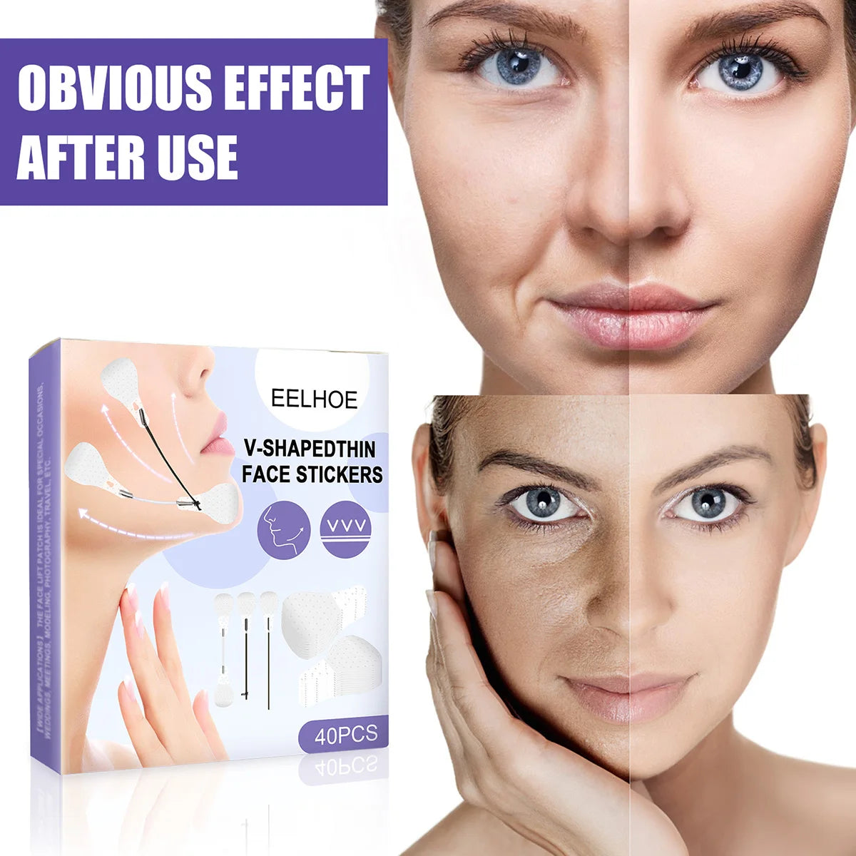 40pcs Face Lift Tape Invisible Face Lifting Stickers Patch Double Chin Tape V-line Face Wrinkle Patches for Women Eye Skin Care