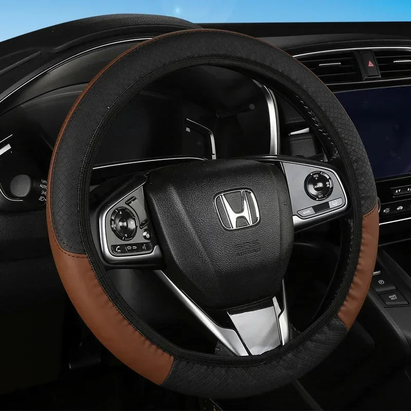 Car 37-38.5cm Steering Wheel Cover Breathable Anti Slip PU Leather Steering Covers Suitable Auto Decoration Carbon Fiber Cars Accessories