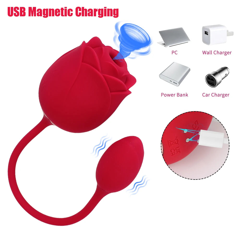 Sexy Rose With Vaginal Ball Sucking Vibrators For Women Clitoris Sucker Nipple Licks Anal Plug Female Masturbator Sex Toy Erotic