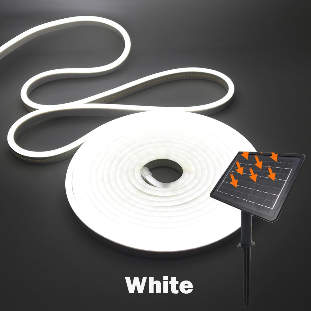 NEW 10M DC24V Solar LED Neon Strip Light Waterproof Warm White Blue Red Pink 6x12mm 2835 120LEDs/m Flexible Neon Rope Light Garden Decor