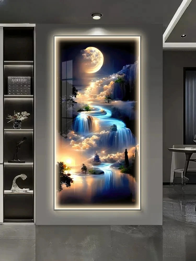Entrance Decoration Light Painting Moon Corridor Hanging Painting Light Sea Home Living Room Mural Light Ocean Waves Wall Lamp