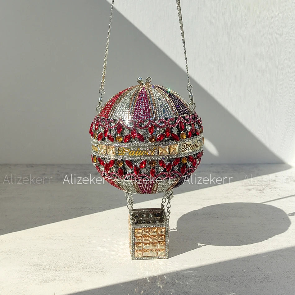 5 Colors  Hot Air Balloon Shaped Crystal Evening Wedding Party Luxury Bags Women Luxury Classy Unique Rhinestone Circular Clutch Purses Wedding Party