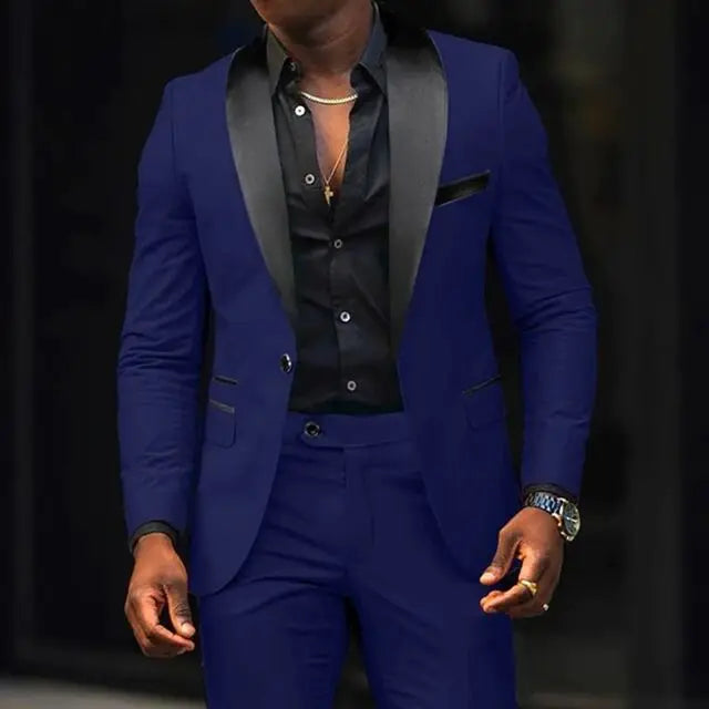 NEW Arrivals 2PCS Set S-6XL Plus Size 7 Colors Casual Men Wedding Suits Solid Slim Fit Shawl Lapel Blazer Pant Designs Evening Party Prom Suits Best Man Business Wear Suit Men Luxury Fashion Clothing Supplies