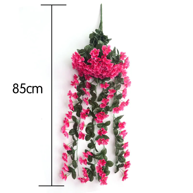 2PCS Artificial Violet Hanging Flower Vines Plastic Fake Flowers Wall Decor Plants Garland for Wedding Home Garden Decoration