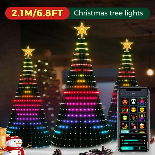 NEW USB 2.1M /5.9ft 400LEDs Christmas Tree String Lights + Star Color Changing Indoor Decor Waterfall Lights for Party Home Decor