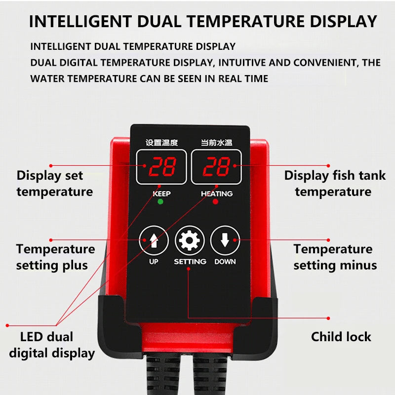 1200W Fish Tank Heater Aquarium Temperature Controller LED Digital Display Heating Rod Constant Temperature Accessories