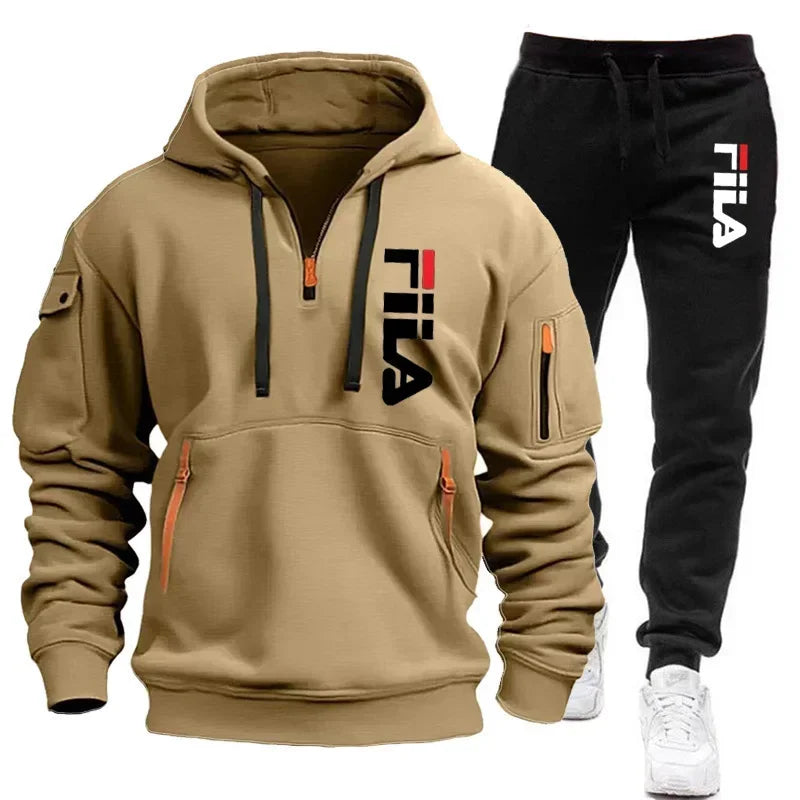 NEW Arrivals 2PCS Set S-3XL 4 Colors Spring and Autumn Street Men's Zipper Hoodie + Pants Outdoor Running Hiking Gym  Multi-Pocket Men's Casual Pullover Suit Sports Apparel Products