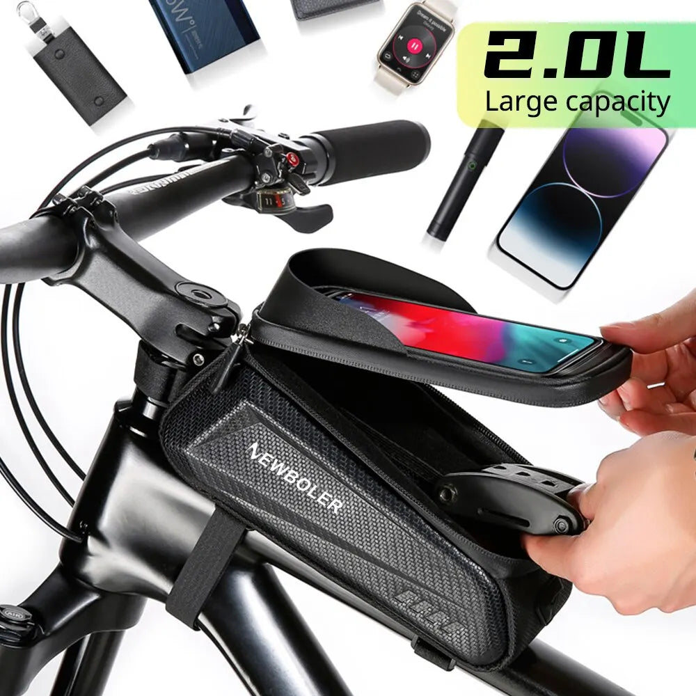 Bike Bag 2L Frame Front Tube Cycling Bag Bicycle Waterproof Phone Case Holder 7.2Inches Touchscreen Bag Accessories