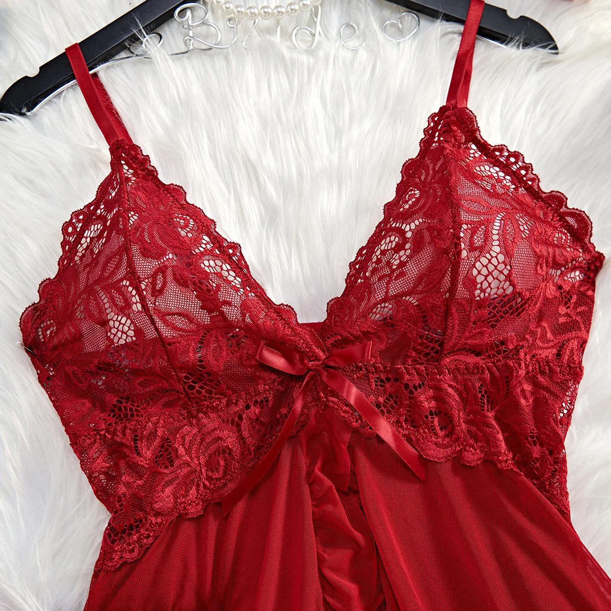 NEW!!!! Transparent Set Red Sexy Lingerie Women's Underwear Horny Wife See Through Sleepwear Lace Nightdress And Panty Pajamas Sets Female Sexy Nighty Lingerie Fashion Clothing Sexy Apparel Products