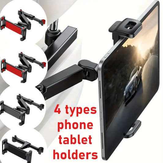 NEW 4 Types 14-26cm Size Universal Mobile Phone/Tablet Seat Headrest Telescopic Bracket For iPad Air Mini Device Clip-On Rotatable Mobile Tablet Tools Car Accessories
