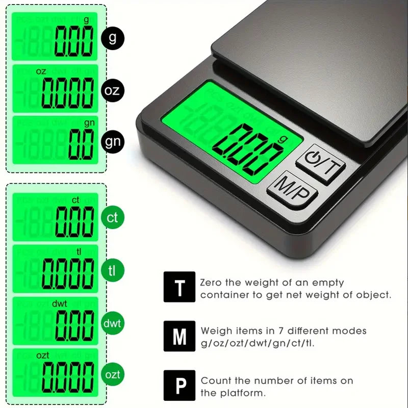 500gr-1000gr Electronic  Precision Pocket Scale Digital Display  X 0.1g - Digital Gram, Food, Jewelry, Ounces/Grains Scale with Backlit LCD - Mini Scale for Travel Kitchen Home Accessories Devices Food Supplies