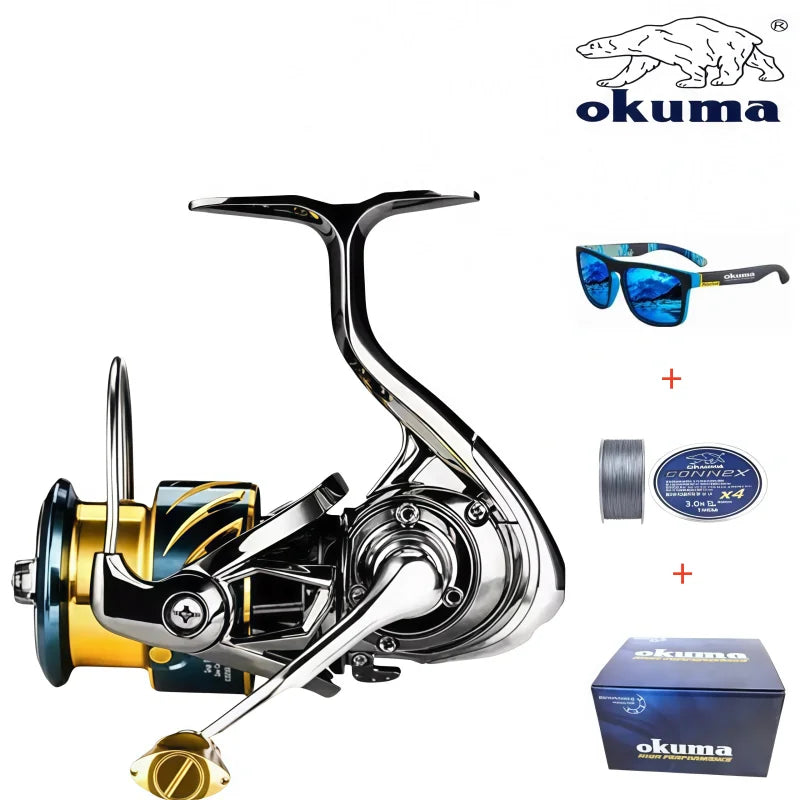 Original Japanese Okuma Brand New Arrival Saltwater Professional Fishing High Speed Reel Spinning 1000-500 9+1BB 5.1:1 Max Drag 10-20KG Water-Proof Reels Lake River Sea Boat Fishing Supplies