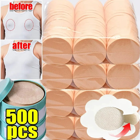 500 PCS Set Bamboo Fiber Cotton Disposable Women's Breast Patches Anti Convex Point Invisible Breathable Anti Allergic Chest Patch Sling Anti Glare Pasties Tits Breast Cover Pads Ladies Underwear Accessory Sets