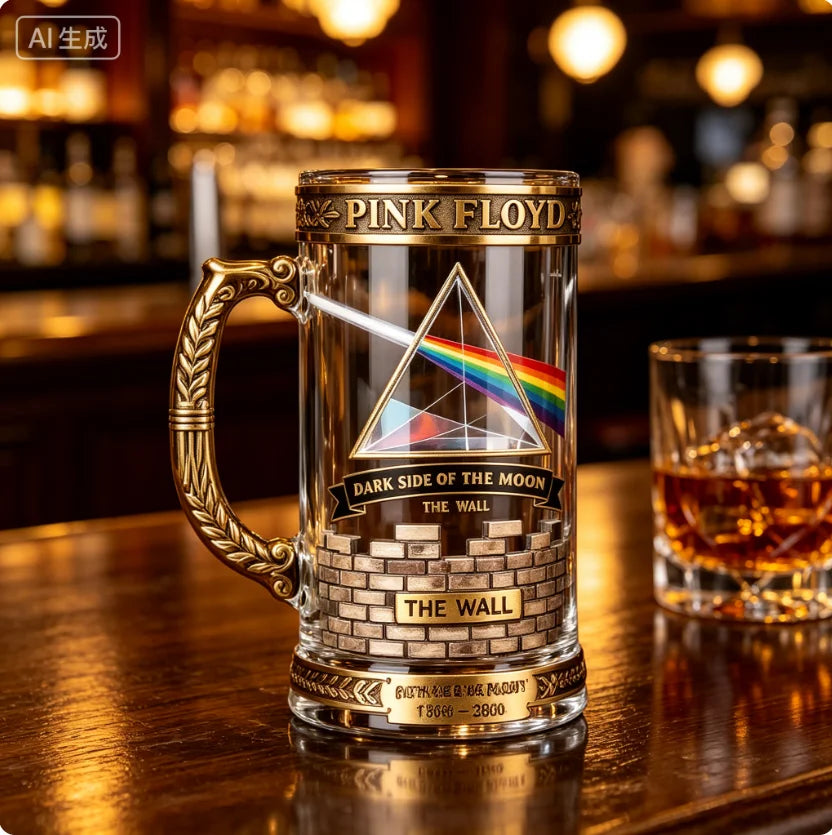 1965–2026 Pink Floyd 61st Anniversary Commemorative Beer Tankard, Dark Side of the Moon Prism Collectible Glass Mug Collectible Barware Pub Bar Restaurant Drinkware Decoration