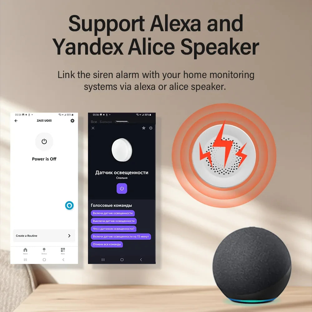 TUYA ZIGBEE Siren Alarm For Smart Home Security 100db Speaker Works With Alexa Yandex Alice Require Hub.