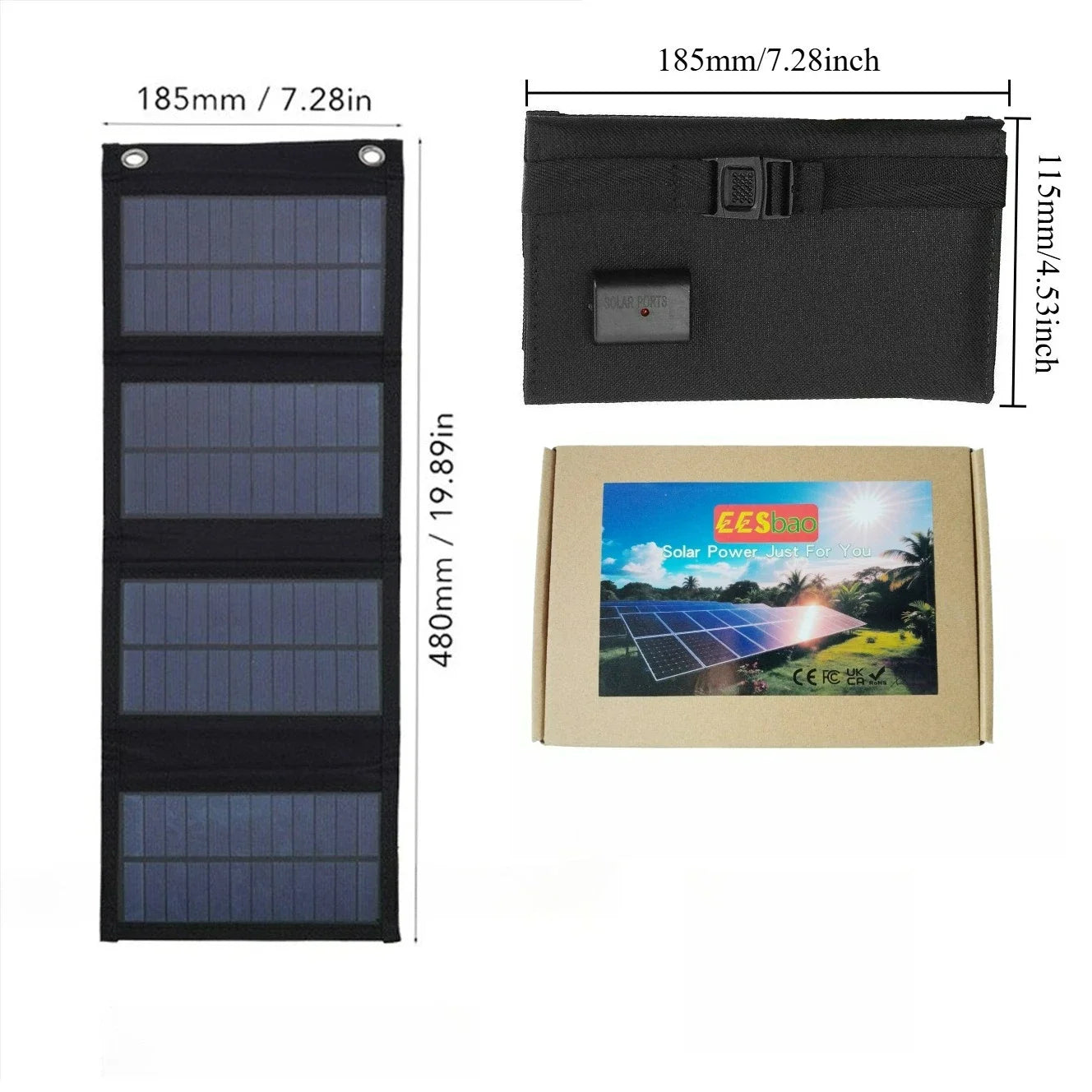 Outdoor Travel Camping 25W-100W Foldable 5V Rainproof USB Solar Charger for Smartphone Power Bank Portable Outdoor Mountains Hiking Emergency Survival Power Supply