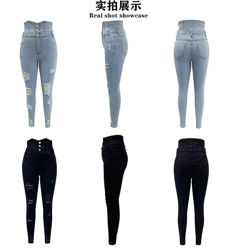 NEW Arrivals Pencil Pants Jeans Women Pencil Pants Bodycon High Waist Casual Long Pant Sheath Denim Trousers Tie Y2K Trouser Spring Summer Streetwear Girls Casual Fashion Apparel Suppplies